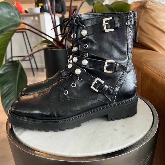 Zara Moto Boots w/ Faux Pearls & Studded Detail - Picture 6 of 7